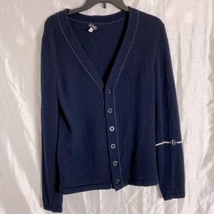 ARMANI JEANS 100% Lana Wool Navy V-Neck Cardigan Sweater